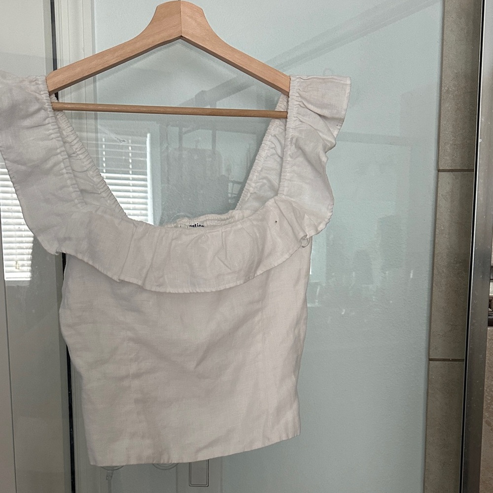 Reformation White Ruffled Blouse